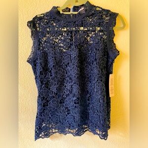 Nanette Lepore Navy Blue Lace Top Medium NWT